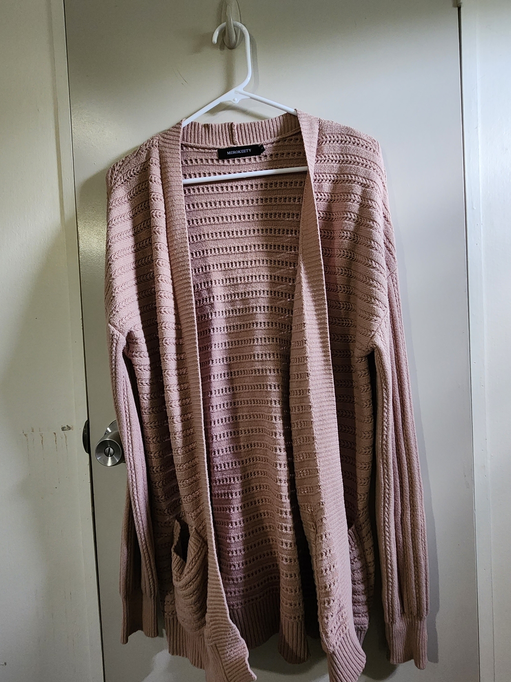 Lightweight Open-Front Cardigan Sweater in Blush Pink